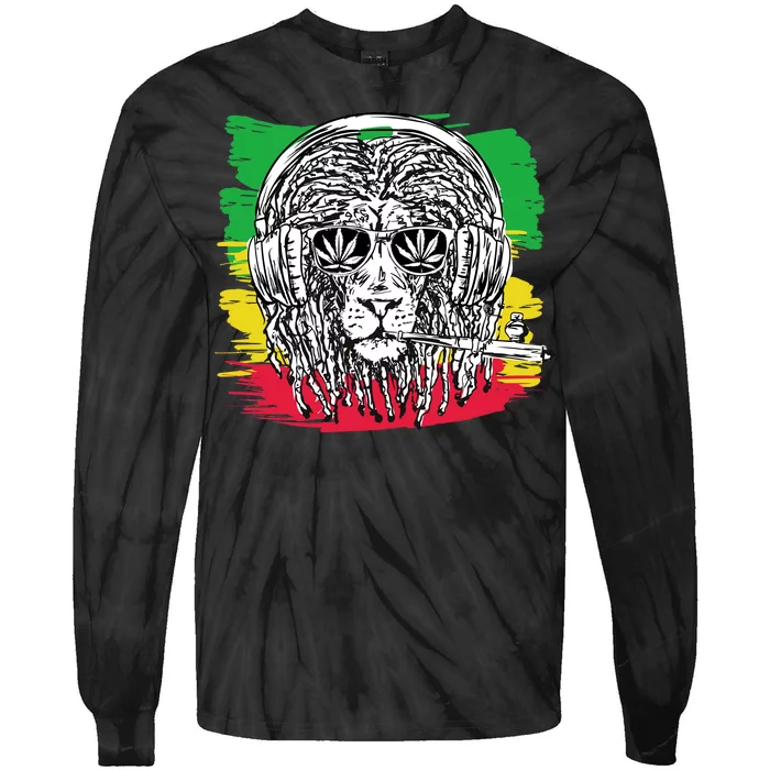 Rasta Lion With Glasses Smoking A Joint Tie-Dye Long Sleeve Shirt