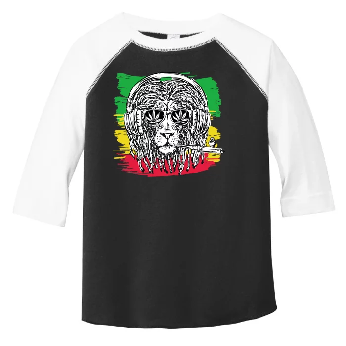 Rasta Lion With Glasses Smoking A Joint Toddler Fine Jersey T-Shirt