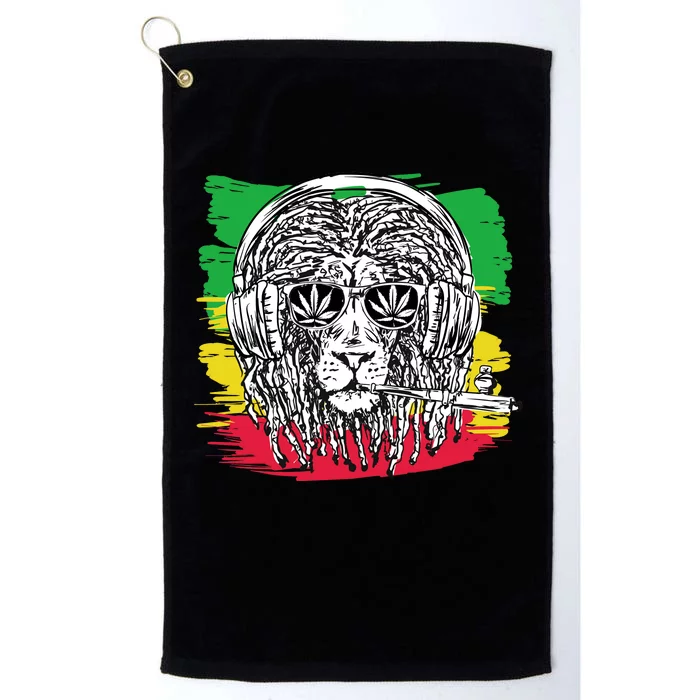 Rasta Lion With Glasses Smoking A Joint Platinum Collection Golf Towel