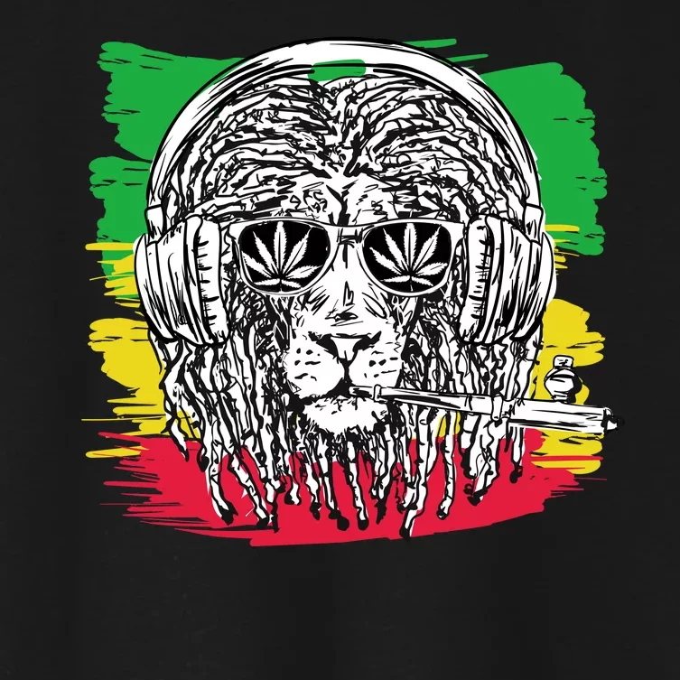 Rasta Lion With Glasses Smoking A Joint Women's Crop Top Tee