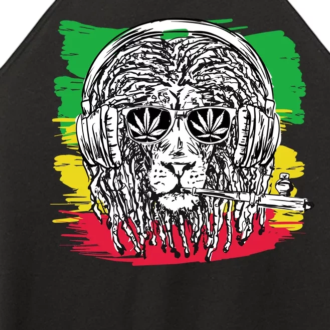 Rasta Lion With Glasses Smoking A Joint Women’s Perfect Tri Rocker Tank