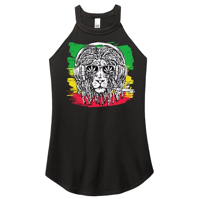 Rasta Lion With Glasses Smoking A Joint Women’s Perfect Tri Rocker Tank