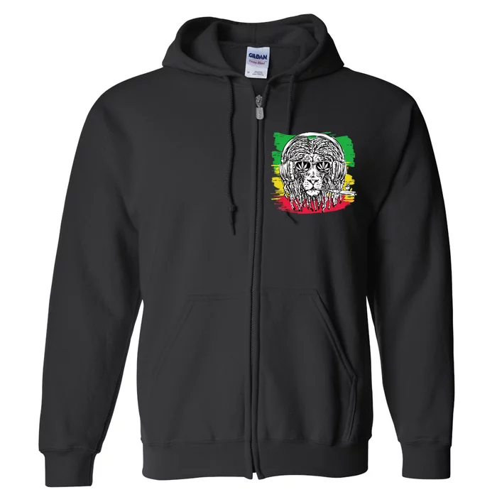 Rasta Lion With Glasses Smoking A Joint Full Zip Hoodie