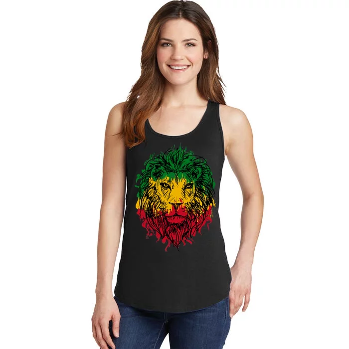 Rasta theme with lion head Ladies Essential Tank