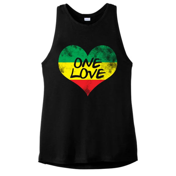 Rastafari One Love Vintage Jamaican Heart Ladies Tri-Blend Wicking Tank