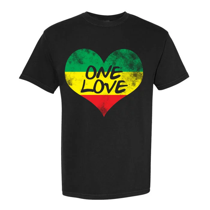 Rastafari One Love Vintage Jamaican Heart Garment-Dyed Heavyweight T-Shirt