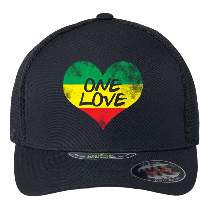 Rastafari One Love Vintage Jamaican Heart Flexfit Unipanel Trucker Cap