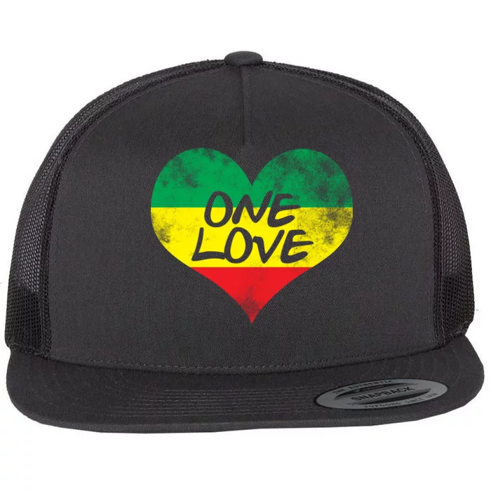 Rastafari One Love Vintage Jamaican Heart Flat Bill Trucker Hat