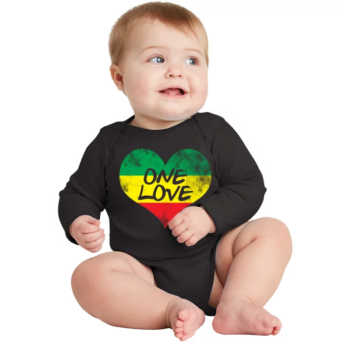 Rastafari One Love Vintage Jamaican Heart Baby Long Sleeve Bodysuit