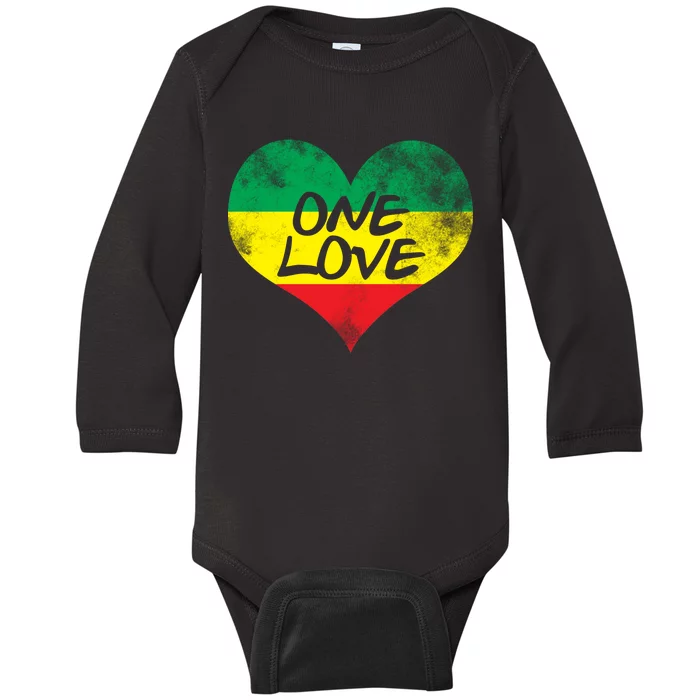 Rastafari One Love Vintage Jamaican Heart Baby Long Sleeve Bodysuit