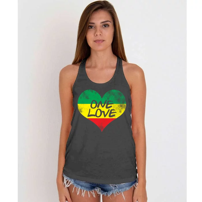 Rastafari One Love Vintage Jamaican Heart Women's Knotted Racerback Tank