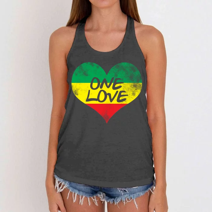 Rastafari One Love Vintage Jamaican Heart Women's Knotted Racerback Tank