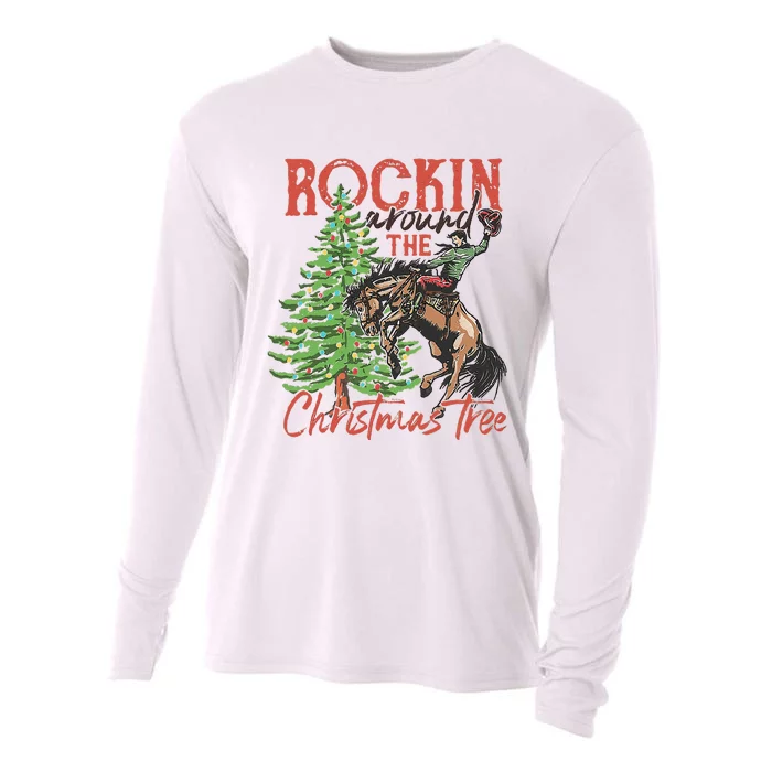 Rocking Around The Christmas Tree Christmas Cowboy Horse Cooling Performance Long Sleeve Crew