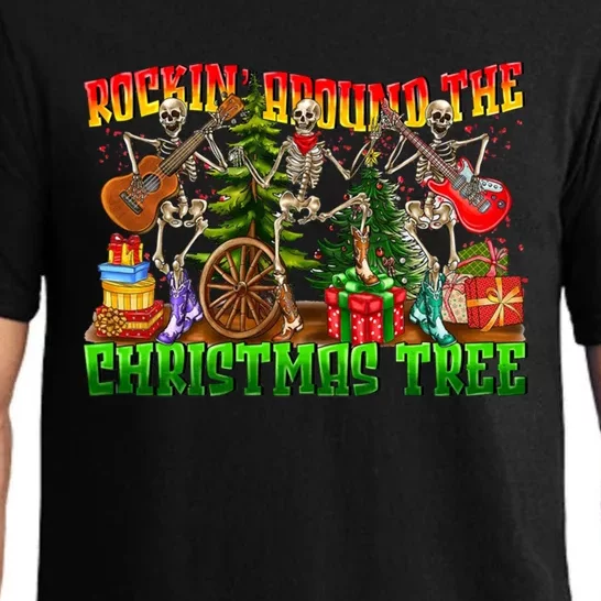 Rockin Around The Christmas Tree Skeleton Play Guitar Xmas Gift Pajama Set