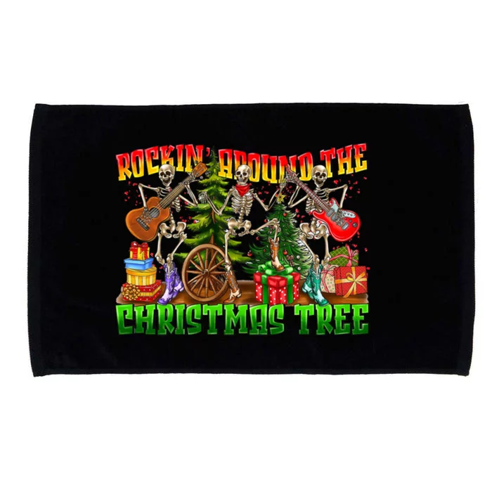 Rockin Around The Christmas Tree Skeleton Play Guitar Xmas Gift Microfiber Hand Towel