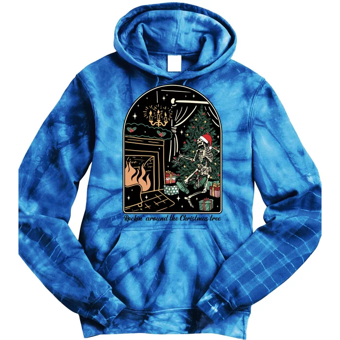 Rockin Around The Christmas Tree Skeleton Dancing Costume Gift Tie Dye Hoodie