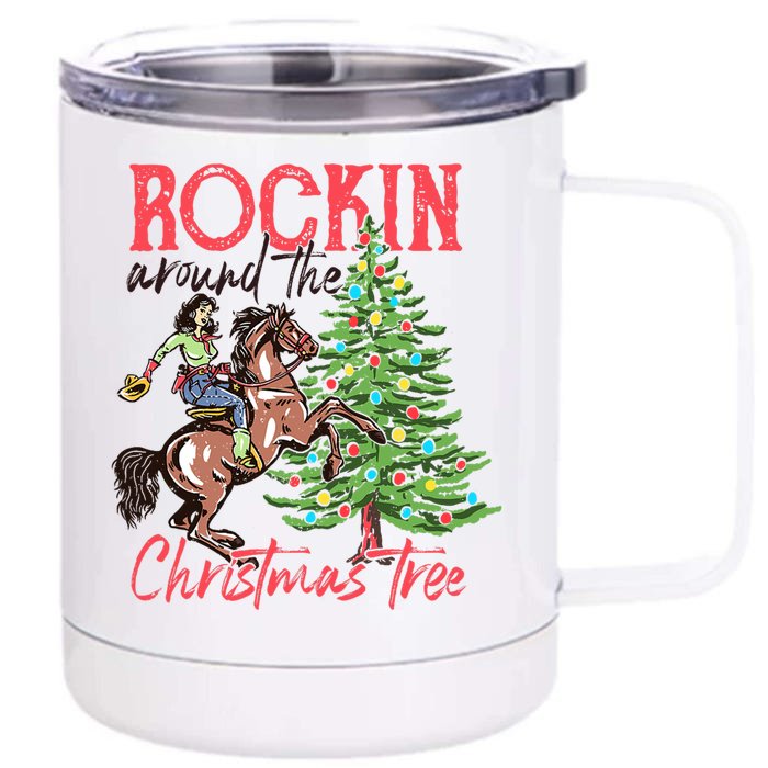 Rockin Around The Christmas Tree Western Cowboy Cowgirl Front & Back 12oz Stainless Steel Tumbler Cup