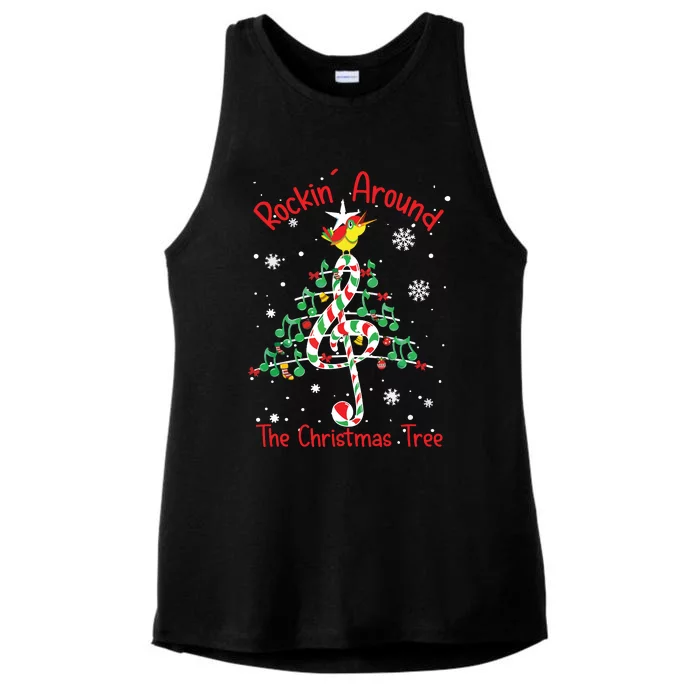 Rockin Around The Christmas Tree Music Note Music Teacher Ladies Tri-Blend Wicking Tank