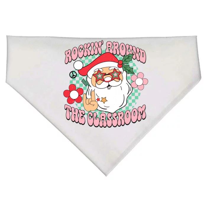 Rockin Around The Classroom Santa Favorite Teacher Groovy Meaningful Gift USA-Made Doggie Bandana