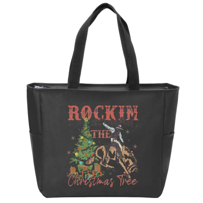 Rockin Around The Christmas Tree Cowboy Western Zip Tote Bag