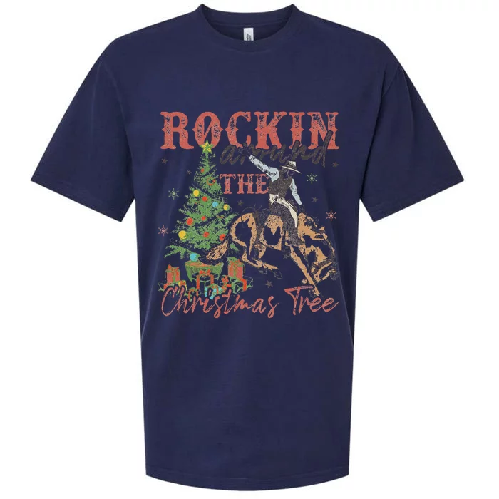 Rockin Around The Christmas Tree Cowboy Western Sueded Cloud Jersey T-Shirt