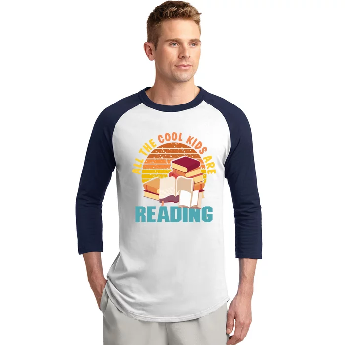 Retro All The Cool Are Reading Books Funny Bookish Gift Baseball Sleeve Shirt