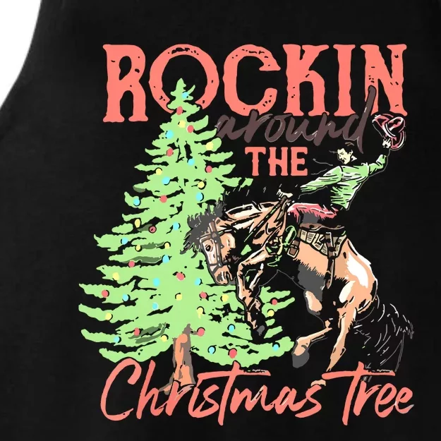 Rockin' Around The Christmas Tree Cowboy Santa Ride Horse Ladies Tri-Blend Wicking Tank