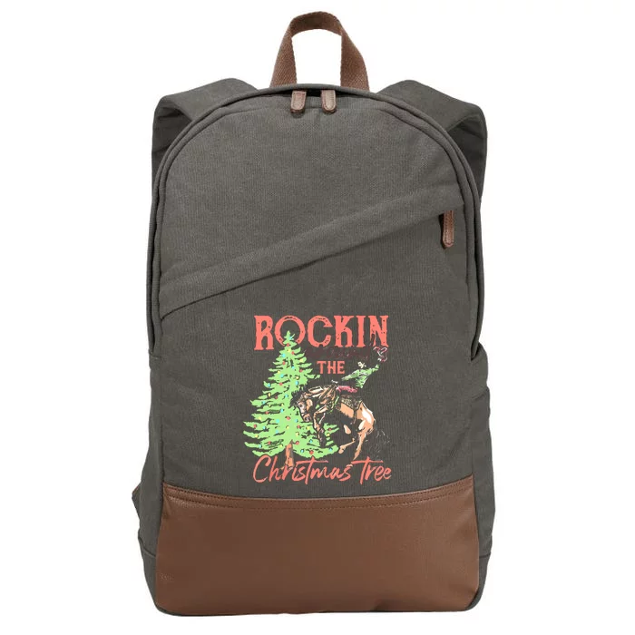 Rockin' Around The Christmas Tree Cowboy Santa Ride Horse Cotton Canvas Backpack