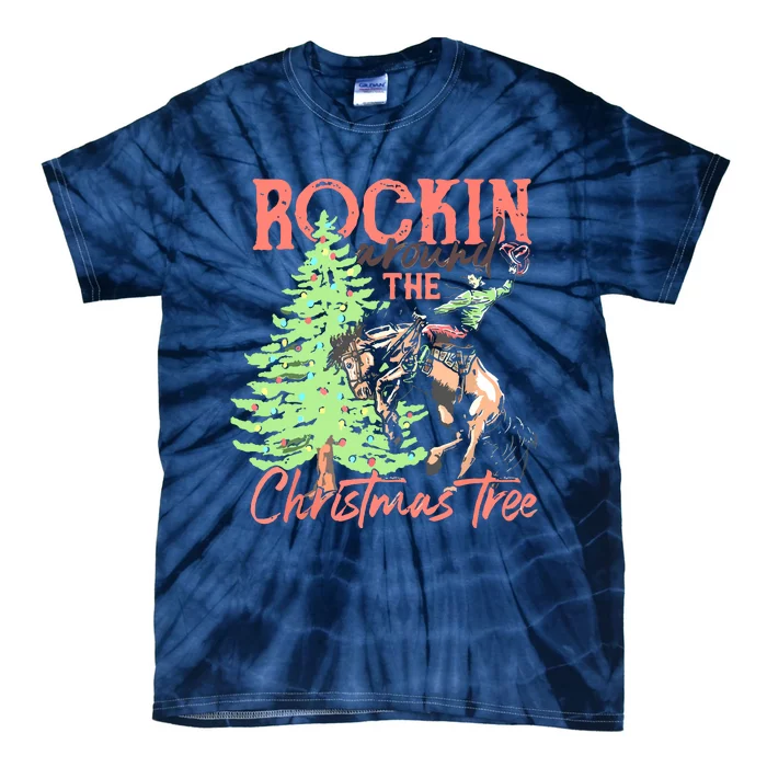 Rockin' Around The Christmas Tree Cowboy Santa Ride Horse Tie-Dye T-Shirt