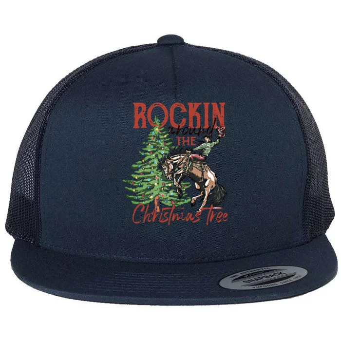 Rocking Around The Christmas Tree Retro Cowboy Christmas Flat Bill Trucker Hat