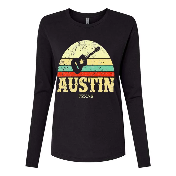 Retro Austin Texas Guitar Vintage Lone Star State Womens Cotton Relaxed Long Sleeve T-Shirt