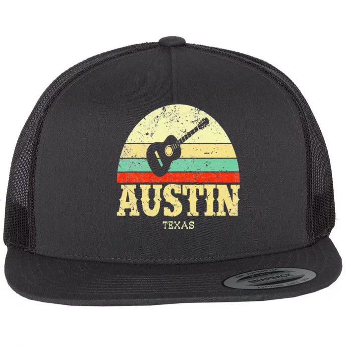 Retro Austin Texas Guitar Vintage Lone Star State Flat Bill Trucker Hat