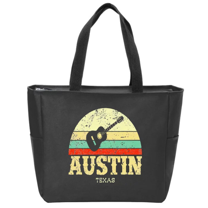 Retro Austin Texas Guitar Vintage Lone Star State Zip Tote Bag