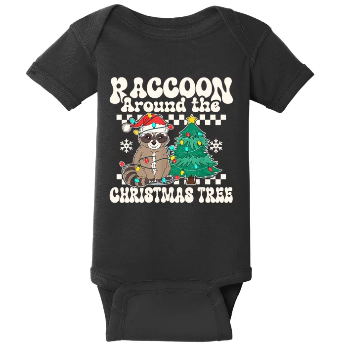 Raccoon Around The Christmas Tree Raccoon Lover Funny Baby Bodysuit