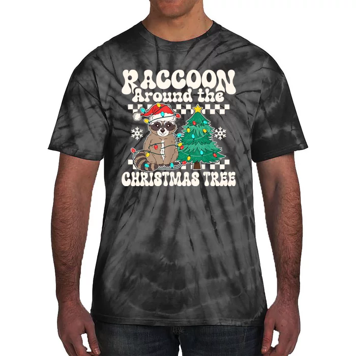 Raccoon Around The Christmas Tree Raccoon Lover Funny Tie-Dye T-Shirt