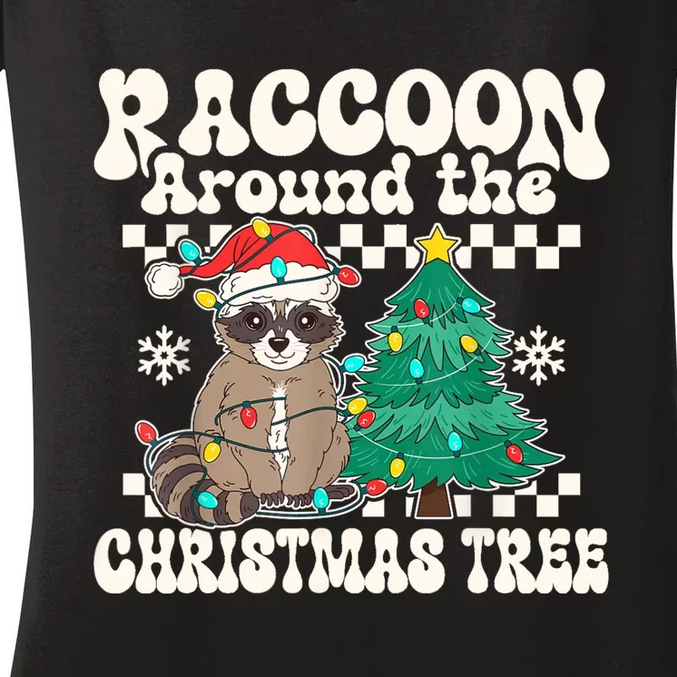 Raccoon Around The Christmas Tree Raccoon Lover Funny Women's V-Neck T-Shirt