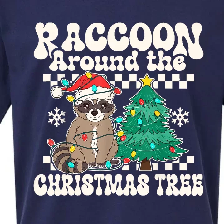 Raccoon Around The Christmas Tree Raccoon Lover Funny Sueded Cloud Jersey T-Shirt