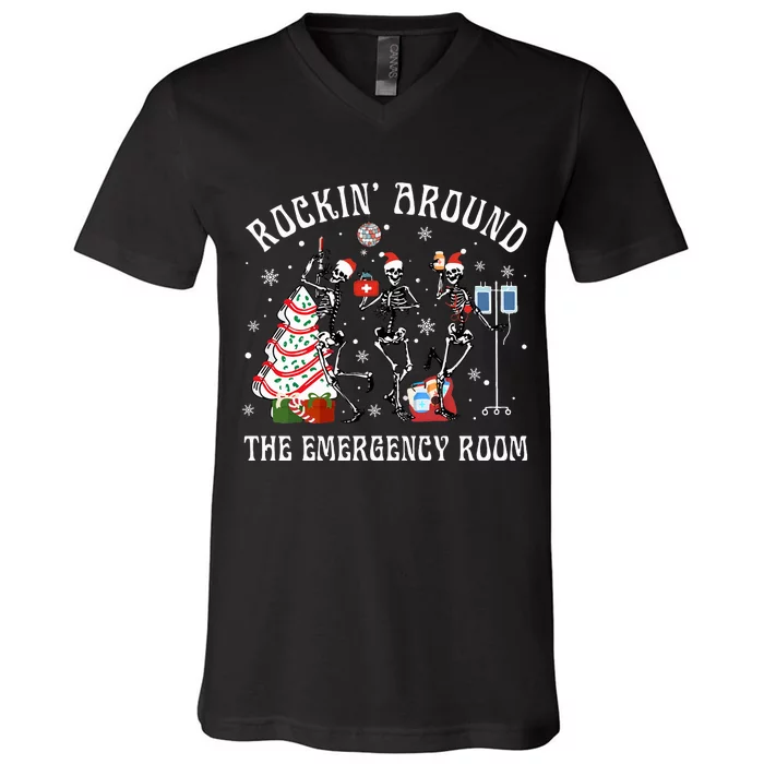 Rockin' Around The Emergency Room Christmas Xmas Nurse Funny V-Neck T-Shirt