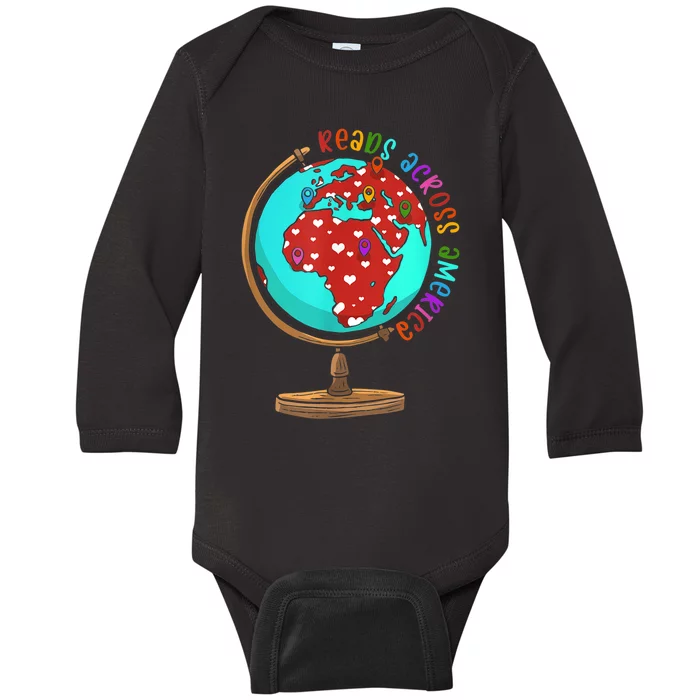 Reads Across That America Reading Lover Teacher Reader Baby Long Sleeve Bodysuit