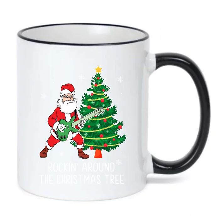 Rockin Around The Christmas Tree Santa Claus Guitar Player Gift Black Color Changing Mug