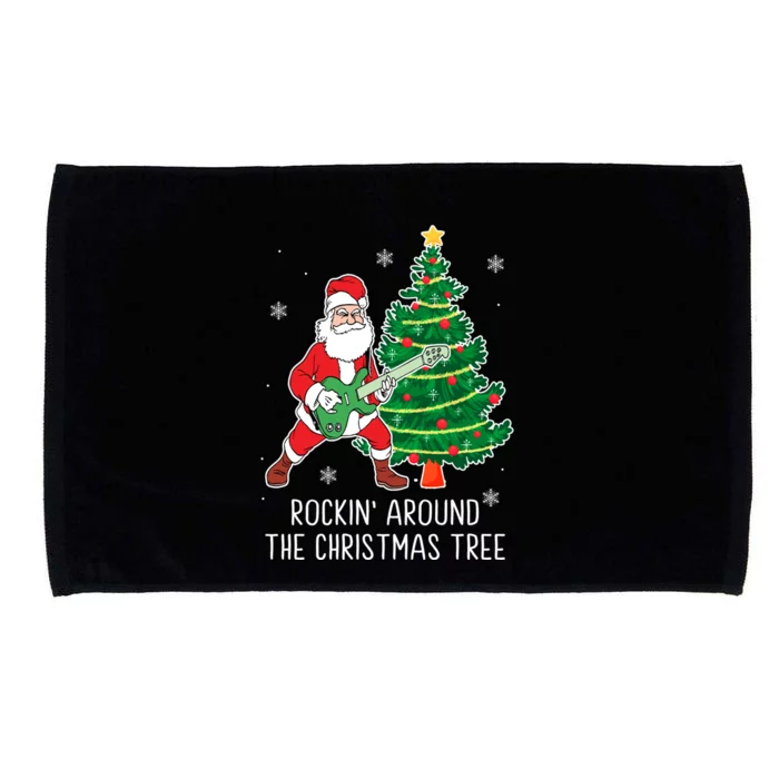 Rockin Around The Christmas Tree Santa Claus Guitar Player Gift Microfiber Hand Towel