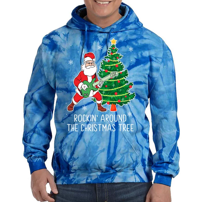 Rockin Around The Christmas Tree Santa Claus Guitar Player Gift Tie Dye Hoodie