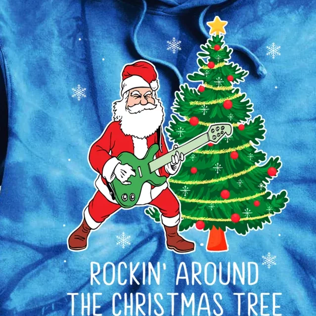 Rockin Around The Christmas Tree Santa Claus Guitar Player Gift Tie Dye Hoodie