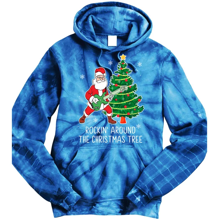 Rockin Around The Christmas Tree Santa Claus Guitar Player Gift Tie Dye Hoodie