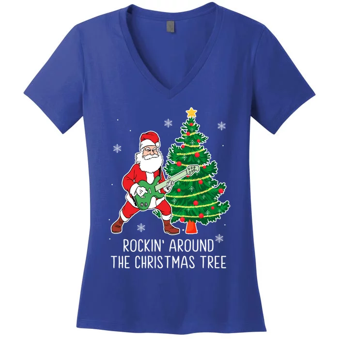 Rockin Around The Christmas Tree Santa Claus Guitar Player Gift Women's V-Neck T-Shirt