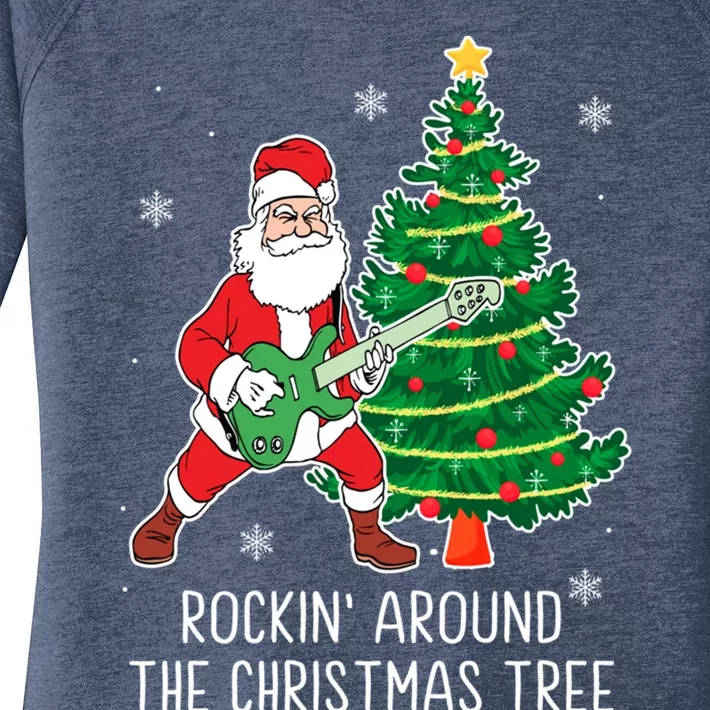 Rockin Around The Christmas Tree Santa Claus Guitar Player Gift Women's Perfect Tri Tunic Long Sleeve Shirt