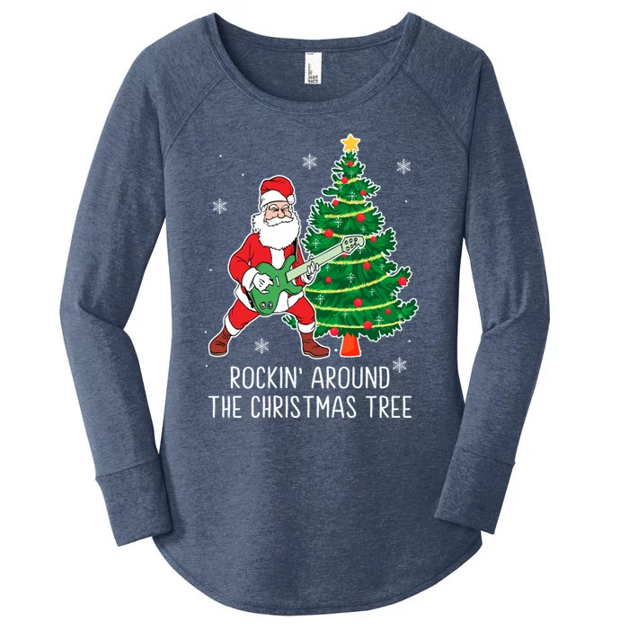 Rockin Around The Christmas Tree Santa Claus Guitar Player Gift Women's Perfect Tri Tunic Long Sleeve Shirt