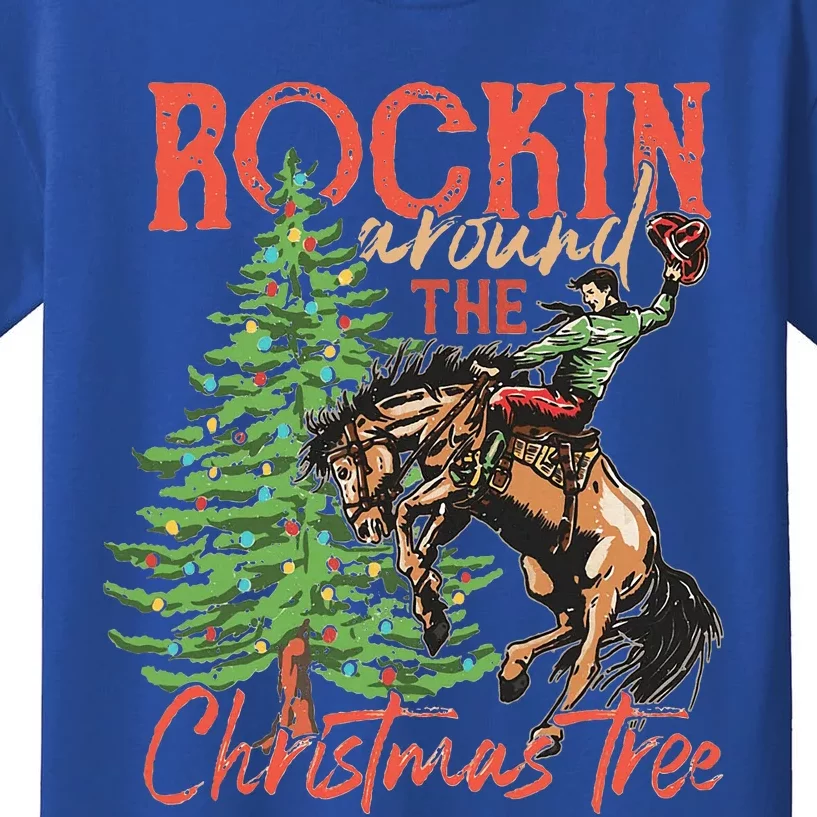 Rocking Around The Christmas Tree Christmas Cowboy Horse Kids T-Shirt