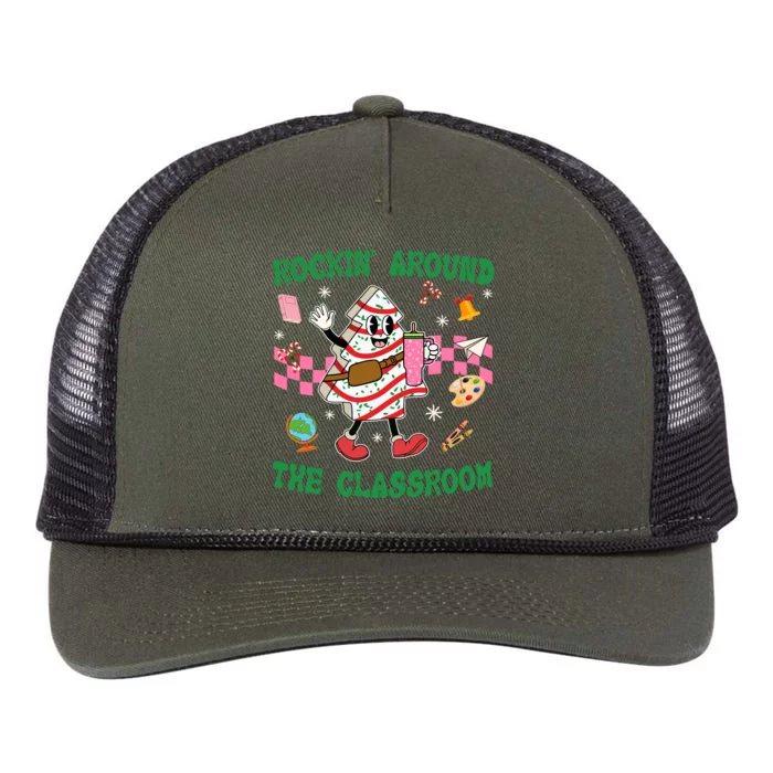 Rockin Around The Classroom Funny Teacher Christmas Retro Rope Trucker Hat Cap