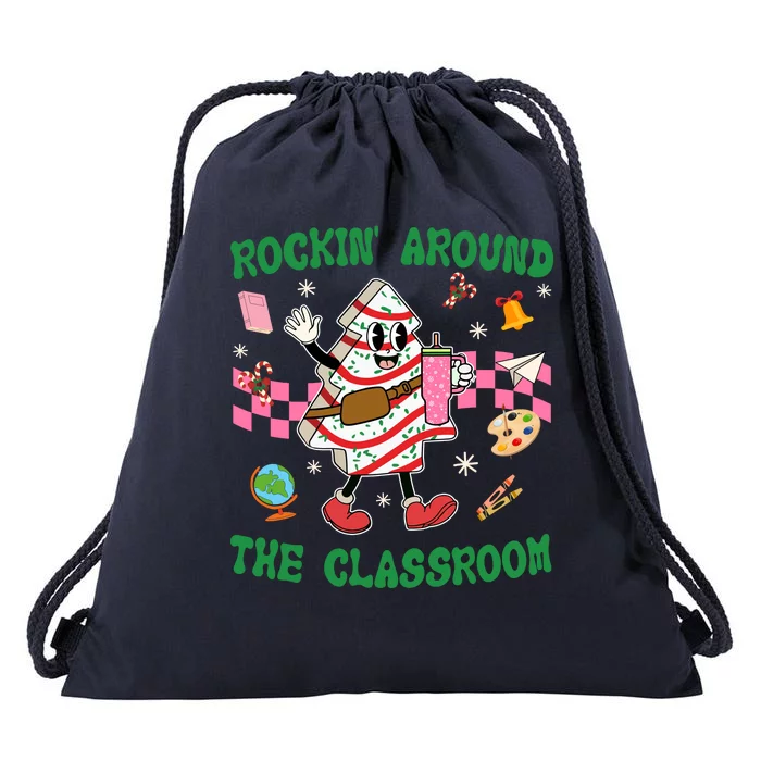 Rockin Around The Classroom Funny Teacher Christmas Drawstring Bag